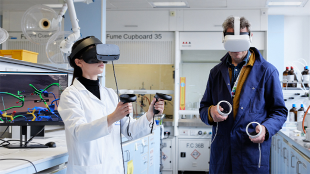 people in lab with VR headset